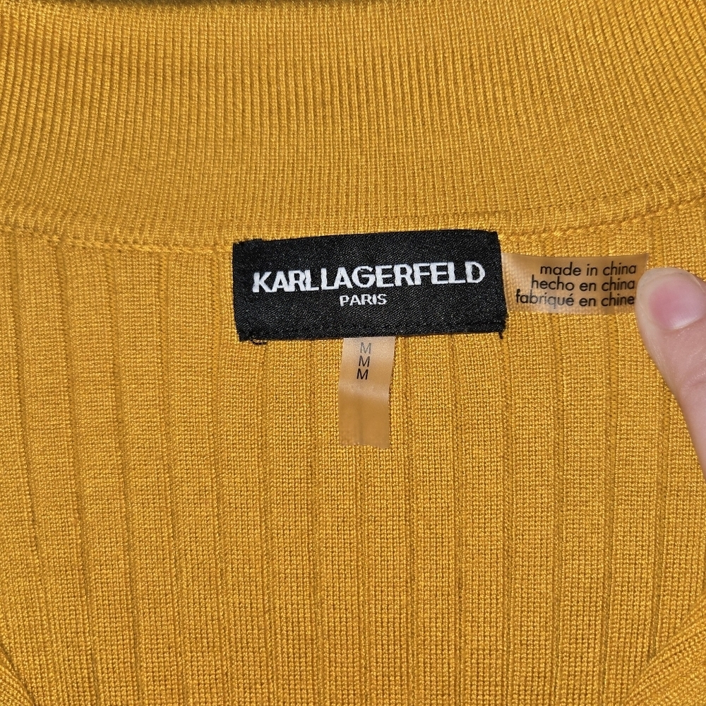 Karl Lagerfeld Yellow Button-Up Ribbed Collar Women's Sweater - Picture 7 of 10